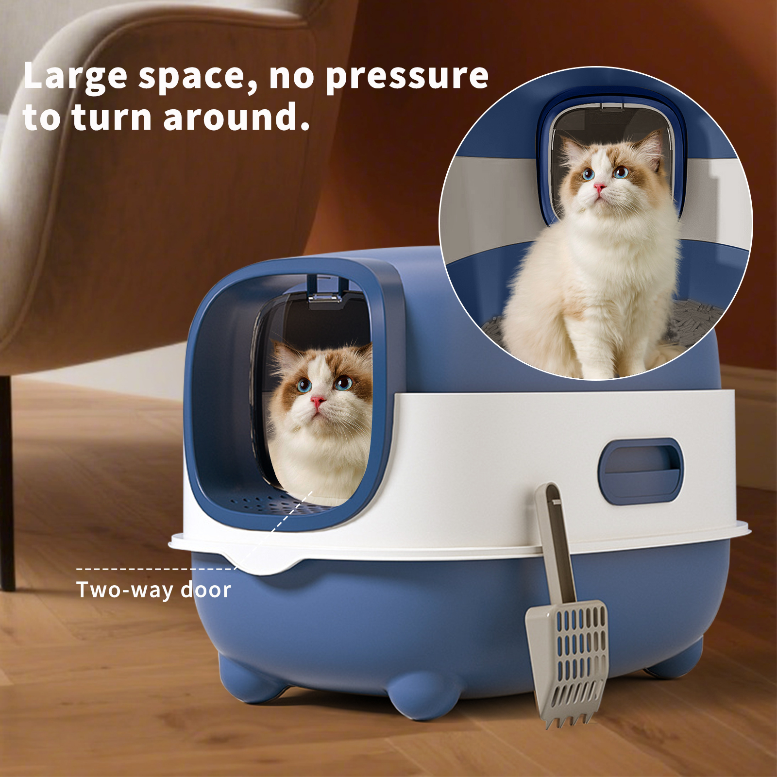 Extra Large Fully Enclosed Flip-Top Cat Litter Box, Anti-Splash & Anti-Tracking Odor Locking Cat Toilet With Free Scoop, Spacious & Sturdy Pet Litter Pan