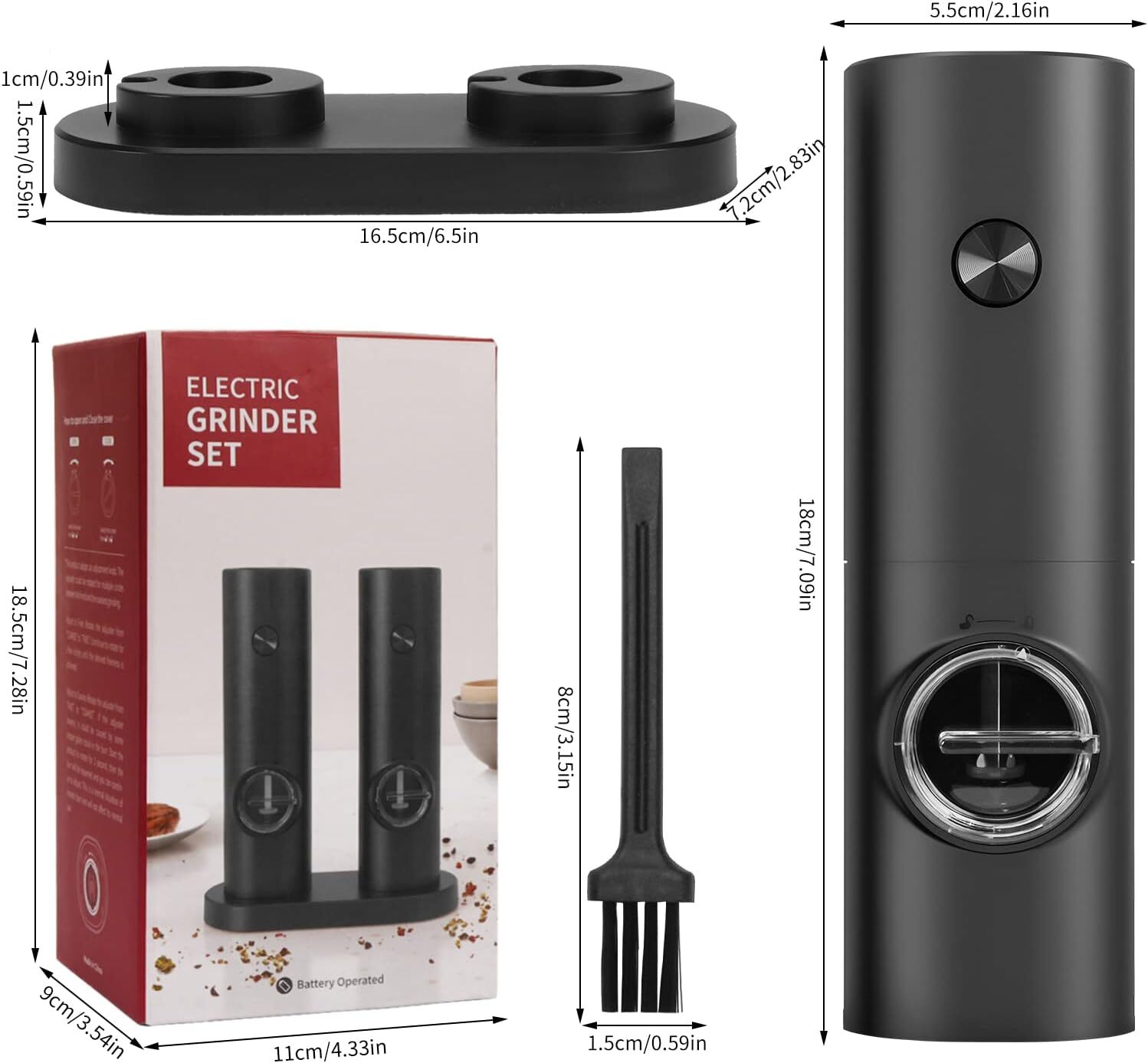 2x Electric Salt And Pepper Grinder LED Auto Mill Shaker Adjustable Coarseness 10