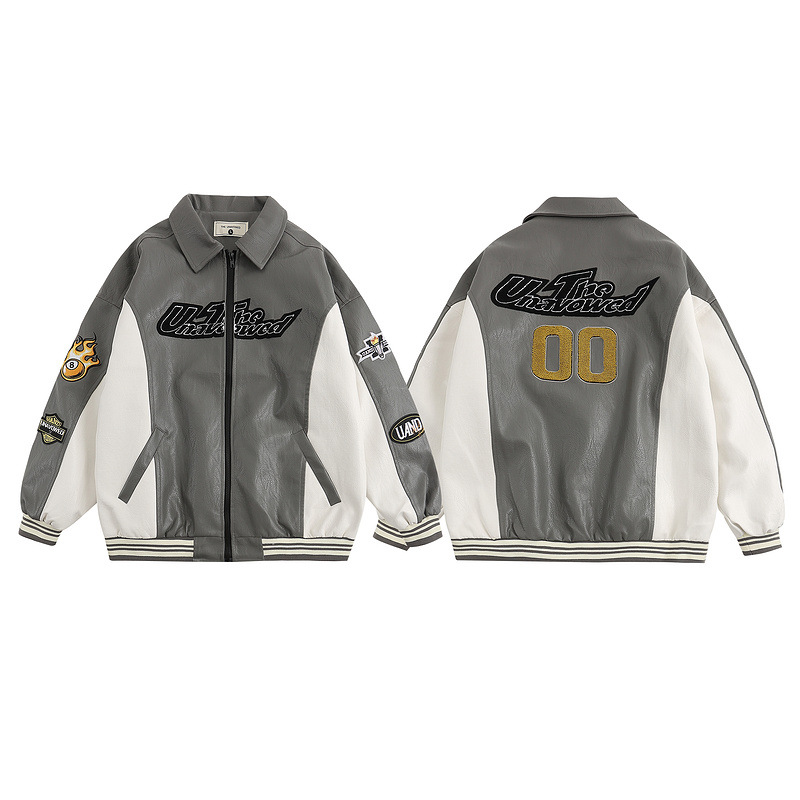 Street Retro PU Baseball Uniform Men's Embroidered Loose Jacket