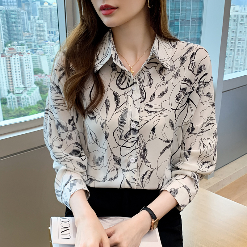 Title 6, Pattern Print Lapel Drape Long-sleeved Shirt