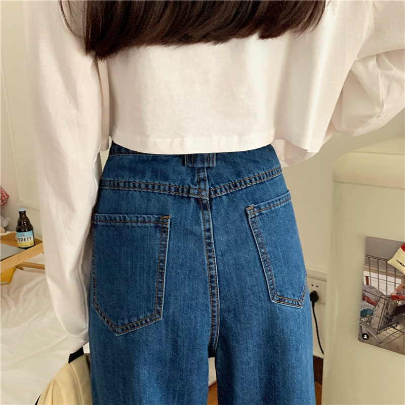 High Waist Bag Hip Wide Leg Casual Pants Trend Patch Pocket Straight-leg Jeans