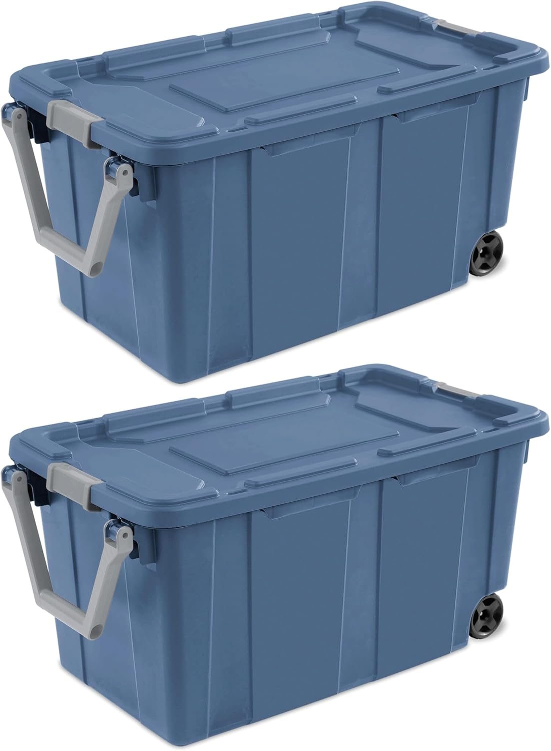 40 Gallon Durable Plastic Storage Tote With Latching Lid And Pull Handle, Blue, 2 Pack  Shipment From Walmart