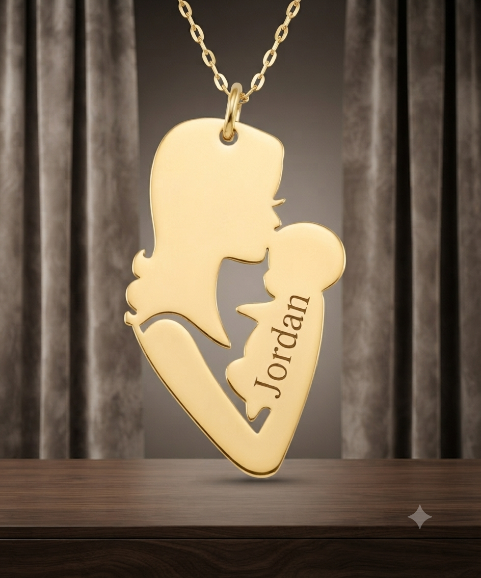 Custom Mother & Baby Name Necklace 24K Gold Plated Gift For Mom