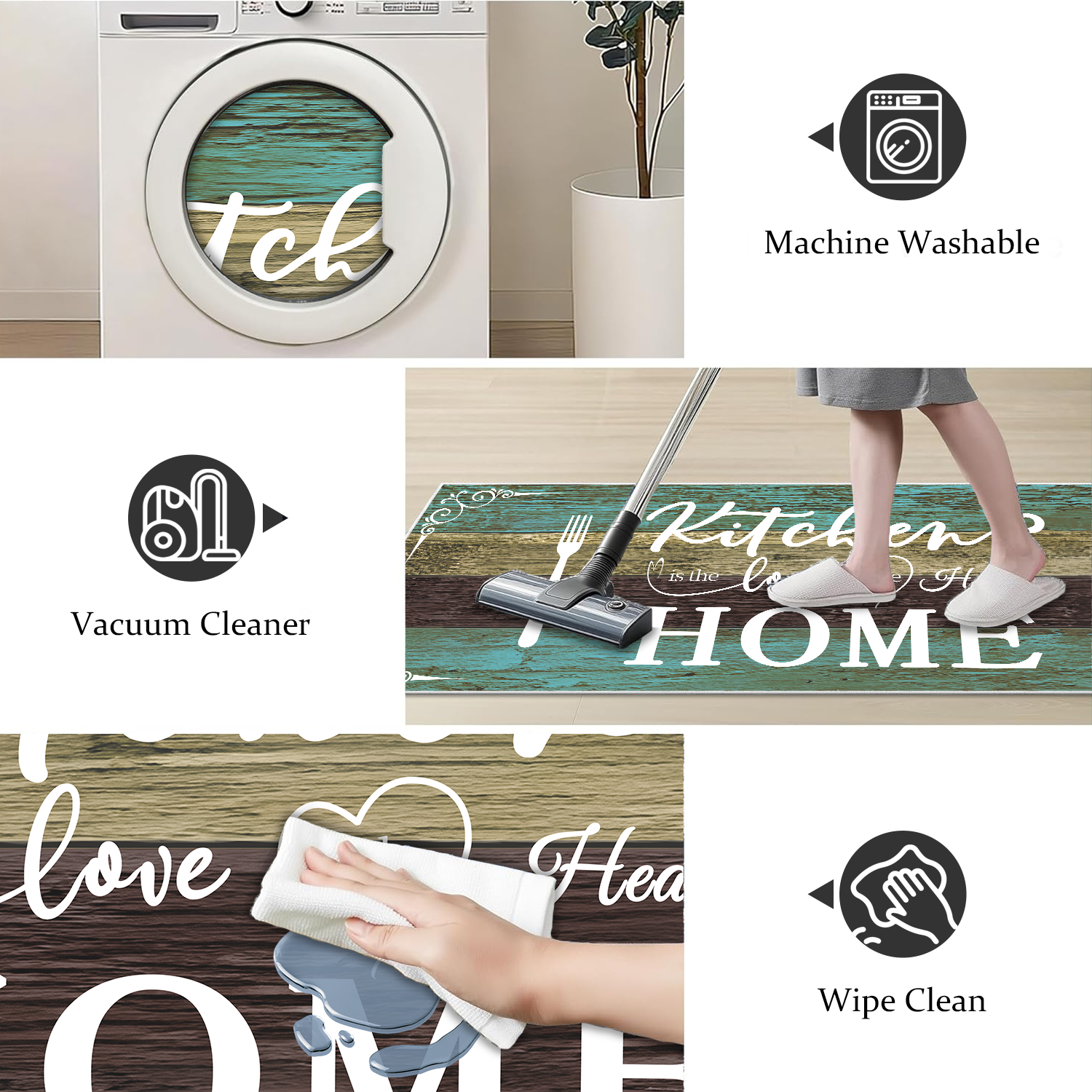 Boho Kitchen Rug Sets 3 Pieces, Washable Kitchen Mats For Floor, Non Slip Soft Kitchen Area Rug Floor Mat For Kitchen, Laundry Room And Hallway Teal, 20''X32'' 20''X48'' 20''X60''