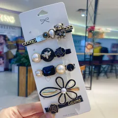 Hairpin Rhinestone Pearl Hairpin Edge Clip Headdress - Black Hairpin Combination - View 1