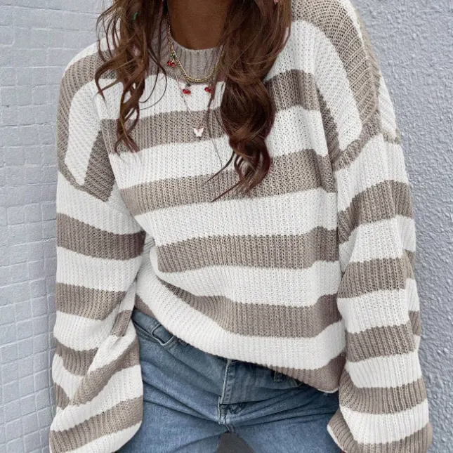 Striped Pattern Drop Shoulder Sweater