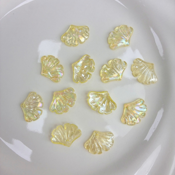 Translucent AB Iridescent Scallop Leaf Charms, Top-Hole Ribbed Acrylic Fan Pendants For DIY Hanfu Hairpins, Earrings & Necklace Drops.