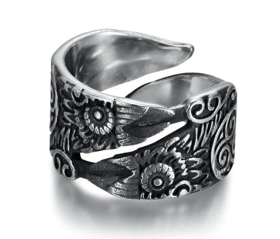 Beowulf Regalia Handcrafted Stainless Steel Adjustable Raven Ring