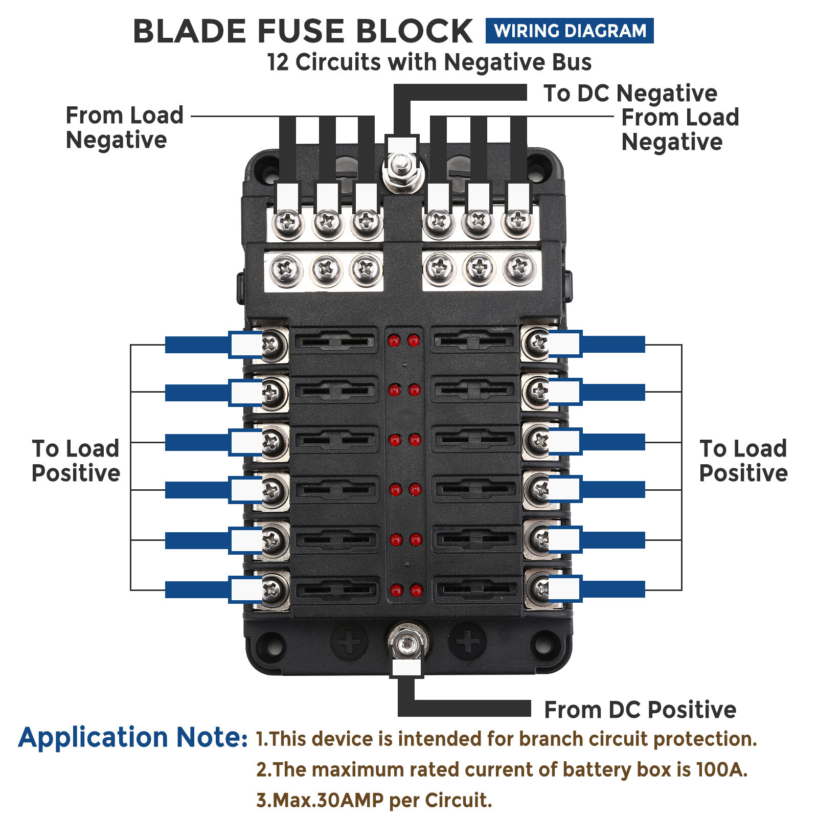 12 Way Blade Fuse Box Block & Auto Marine FuseBox Holder 12V24V Bus Bar Car Kit — image 11