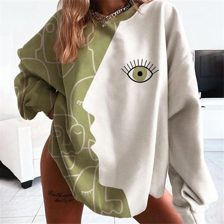Long Sleeve Printed Round Neck Mid-length Sweater Women's Clothing