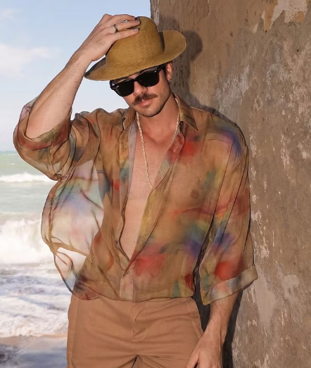 Earth Tone Abstract Wash Sheer Oversized Shirt