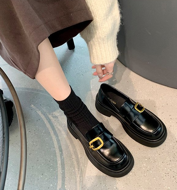 Leather Platform Block Heel Loafers, picture 2 of 2