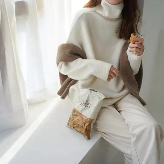New Woolen Women's High neck Thick Plus Size Sweater White - Shop at LoveMi