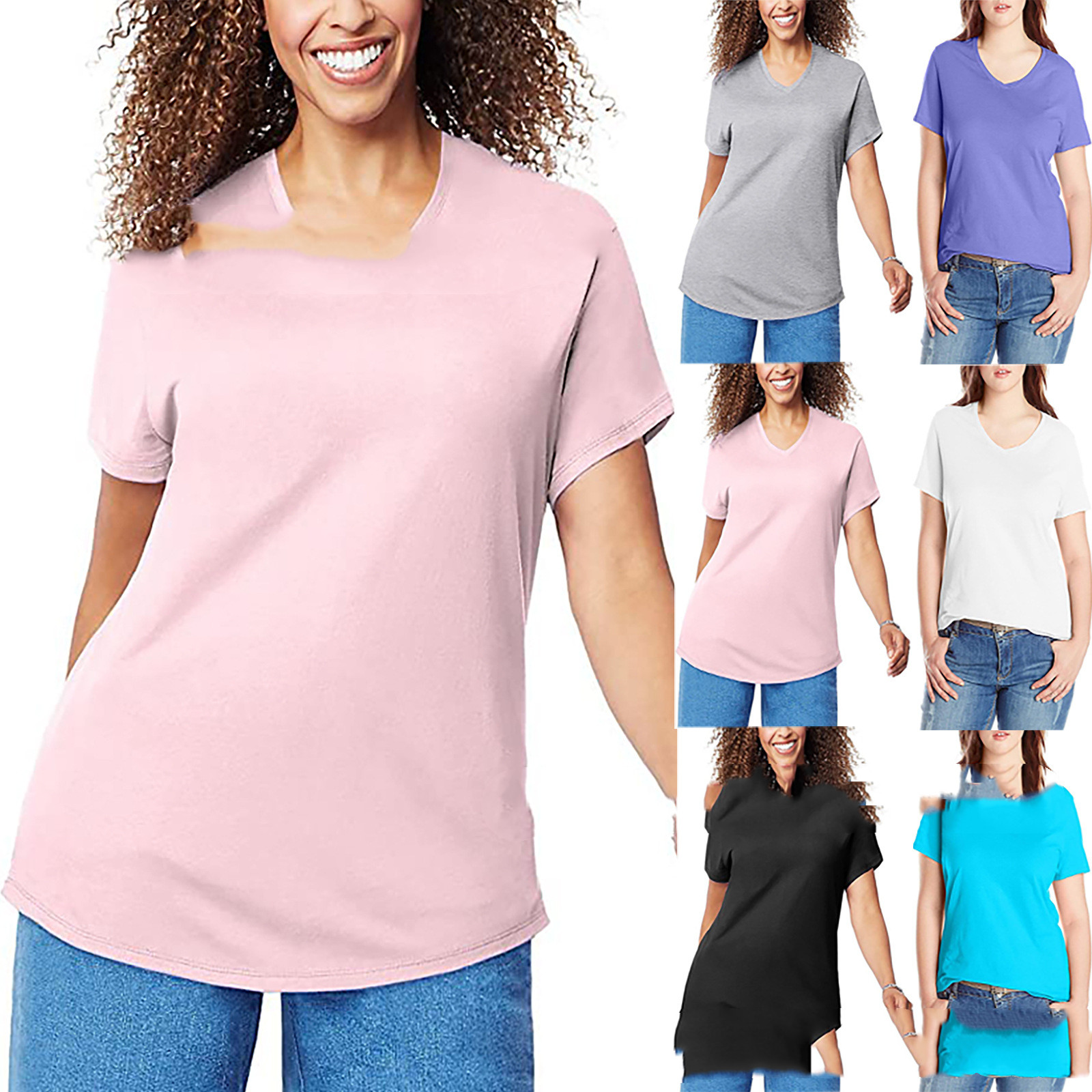Loose Casual Pullover Solid Color Short-sleeved Bottoming Shirt
