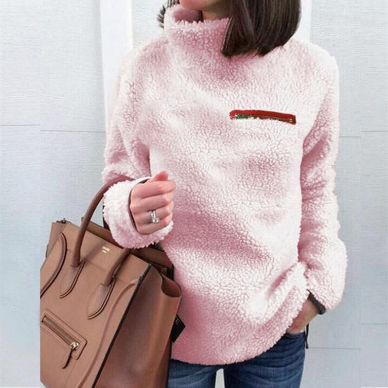 Title 2, Fashion zipper high neck warm blouse sweater