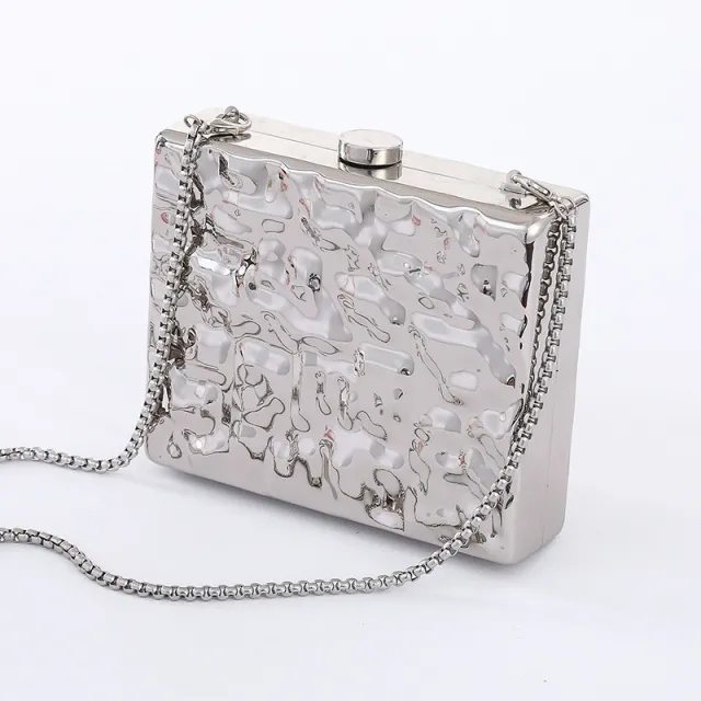 New Style Single Shoulder Embossed European And American Evening Bag Silver - Shop at LoveMi