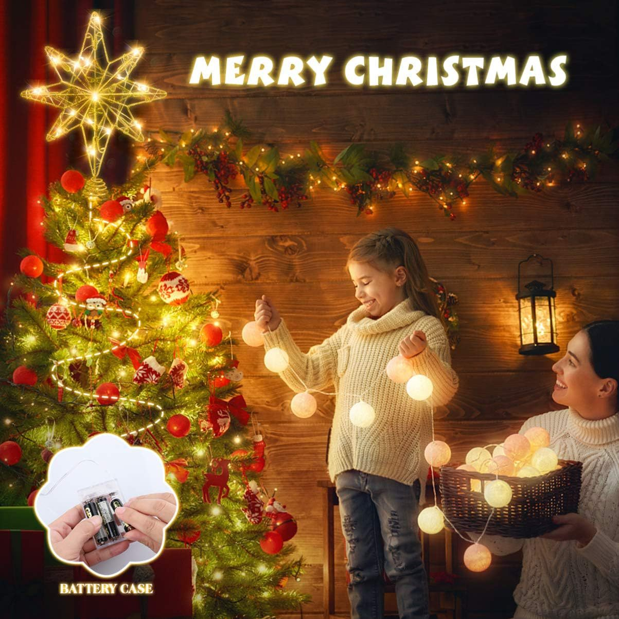 Christmas Tree Star Topper Eight-Pointed Golden Ornament Festival Treetop Decor — image 3