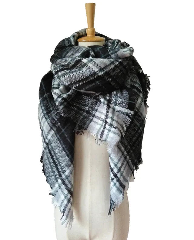 Cashmere like Double sided Colorful Plaid Square Scarf White - Shop at LoveMi