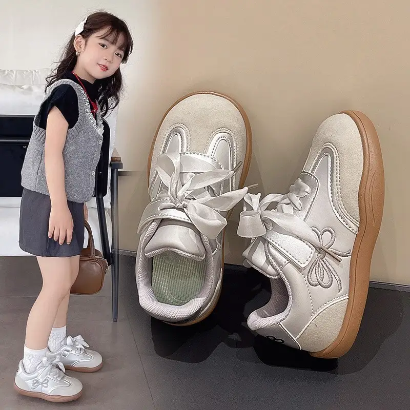 2026 Spring Autumn New Kids Skate Shoes, Breathable German Trainers, Fashion Bow Casual Sneakers For Little & Big Girls