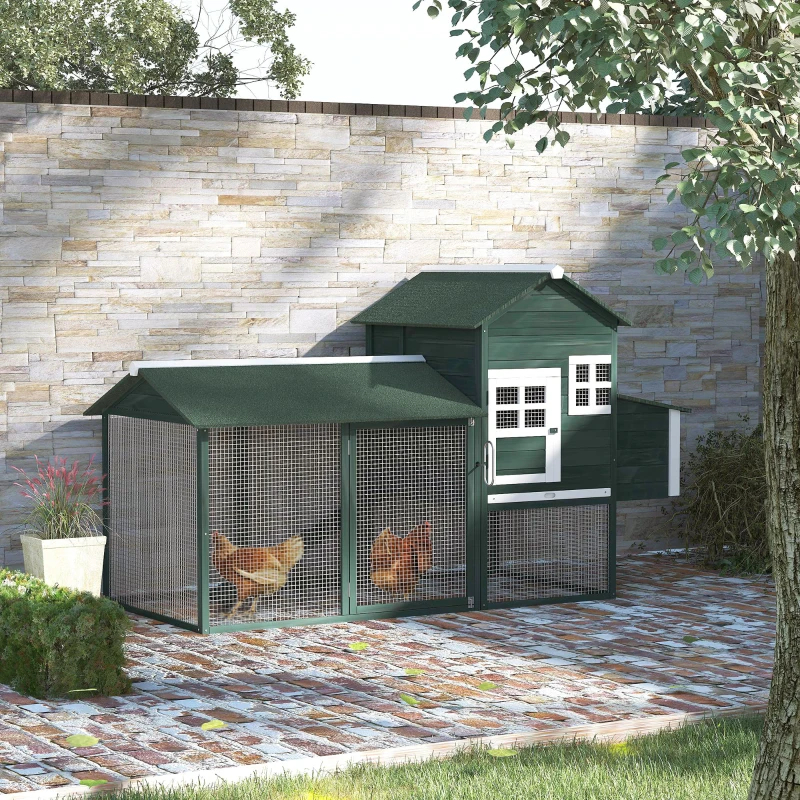 Wooden Chicken Coop, Hen House Outdoor With Run Nesting Box, Asphalt Roof, Removable Tray, Ramp, Poultry Cage For 2-3 Chickens, Green