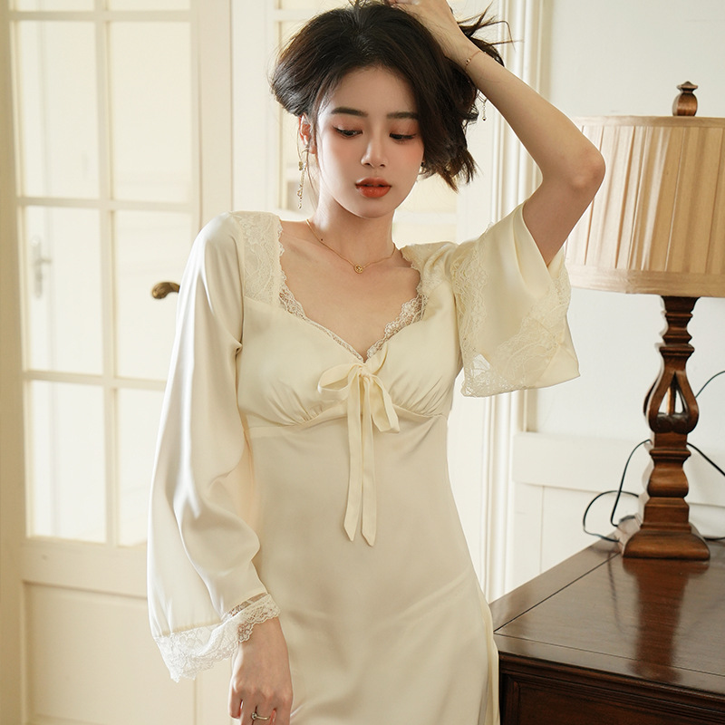 Title 4, Spring And Autumn Long-sleeved Ice Silk Sexy V-...