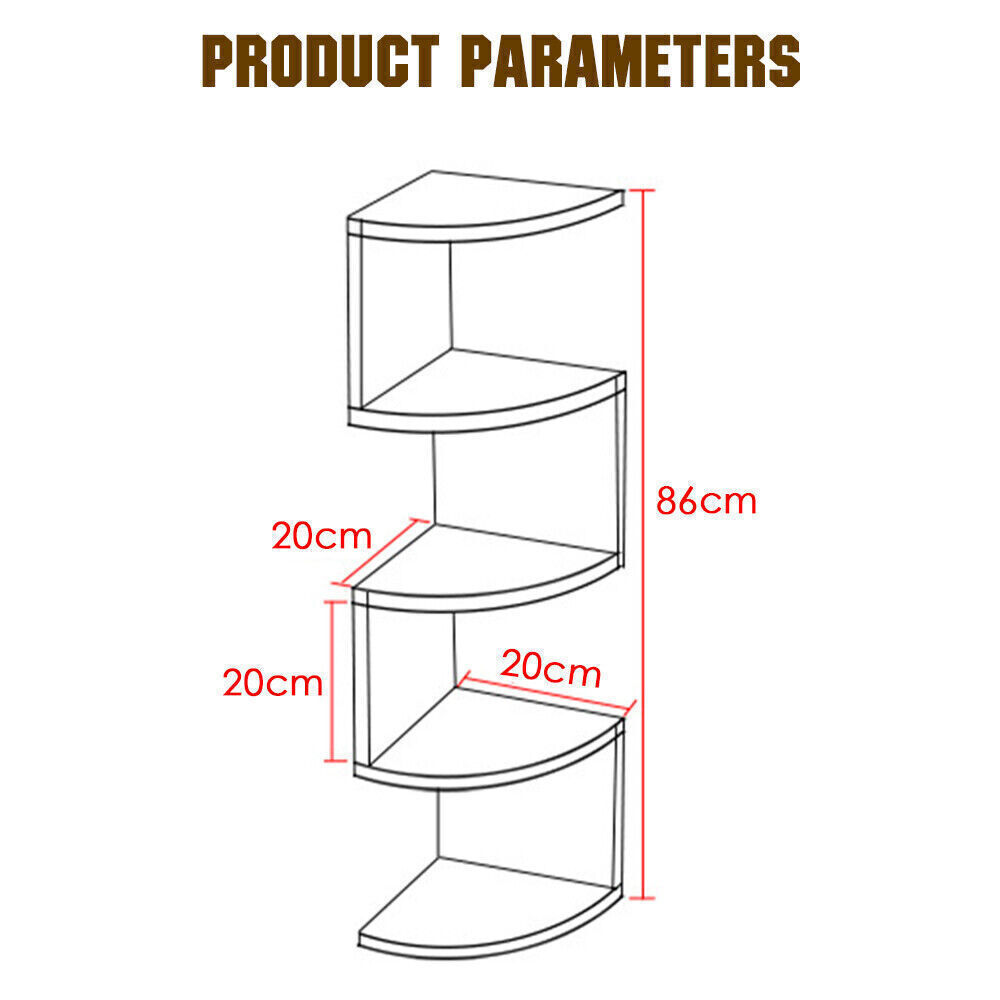 NEW White 5 Tier Floating Corner Shelf Wooden Storage Display Rack Unit Wall Mounted UK