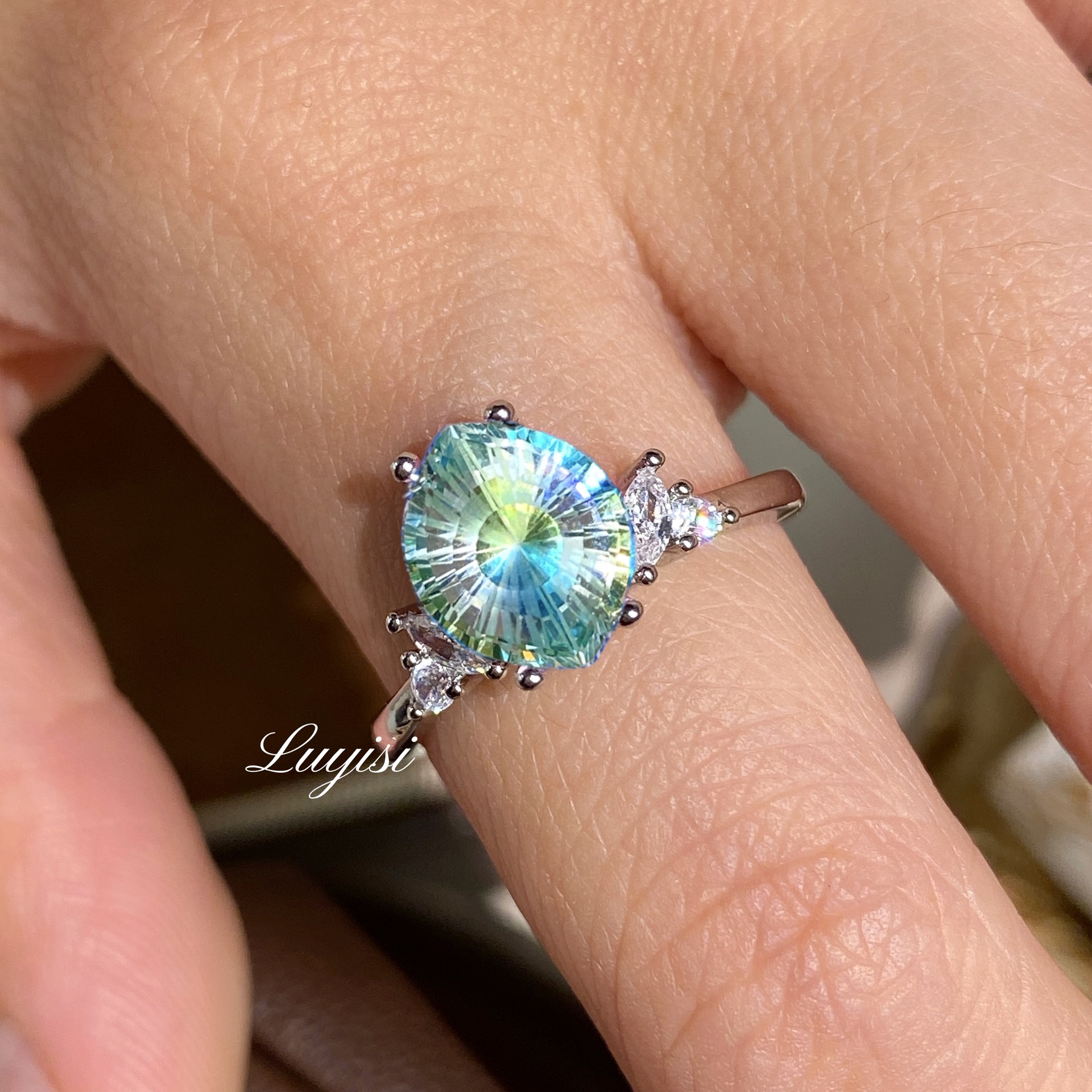 Firework Cut Simulated Moissanite Ring For Women, Light Luxury Niche Design Simulated... thumbnail 4