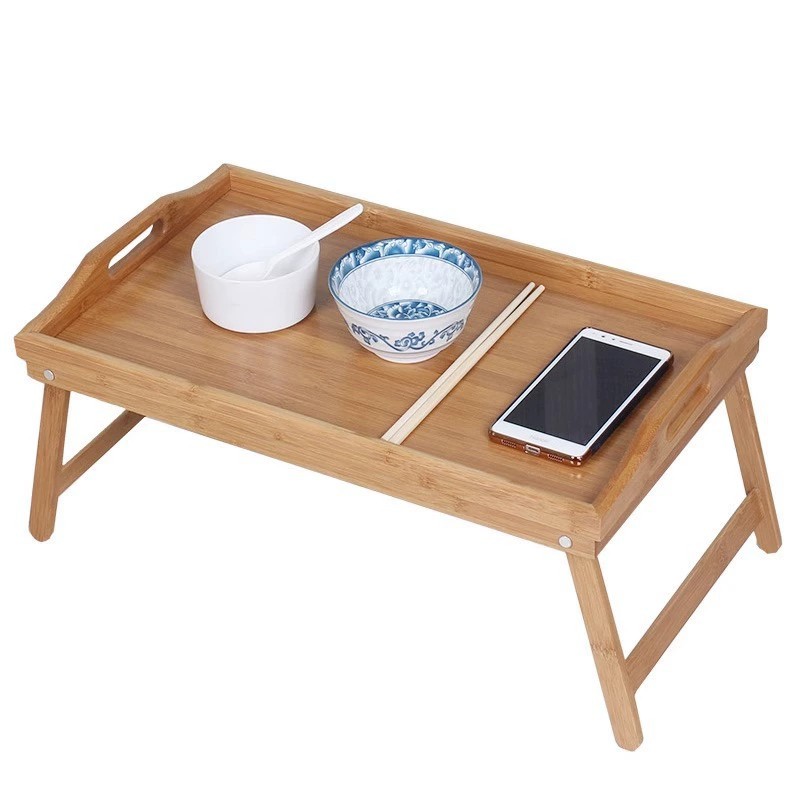 Bamboo Wooden Bed Tray Table With Folding Legs Portable Breakfast Serving — image 7