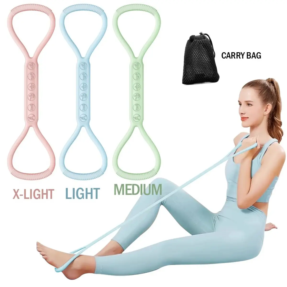 8-character Puller, 8-character Silicone Yoga Auxiliary Home Elastic Band Mini Band Kit, A Set Of 3, Light Three Medium, And Heavy Lower Body Loop Resistance Ba