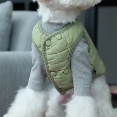 Pet Vest Double Breasted Quilted Cotton Coat - Green Vest - View 1