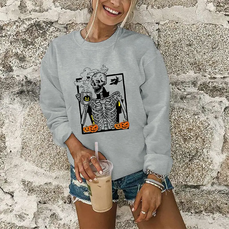 Women's Round Neck Long-sleeved Sweater Women's Skull Print