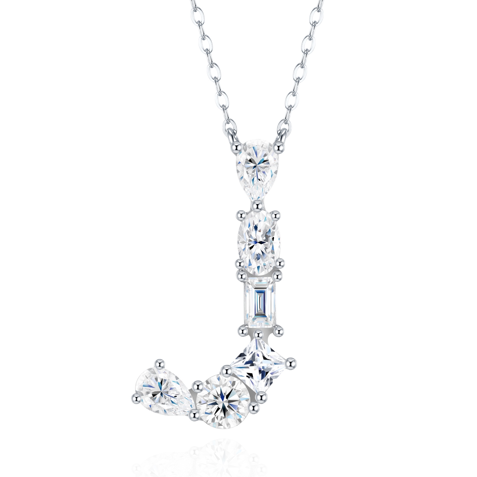 A Luxurious And Fashionable Minimalist Jewelry Pendant Necklace With 26-letter  J Design And Top-quality Moissanite Stones, Made Of S925 Silver Electroplated With Platinum. - Image 1