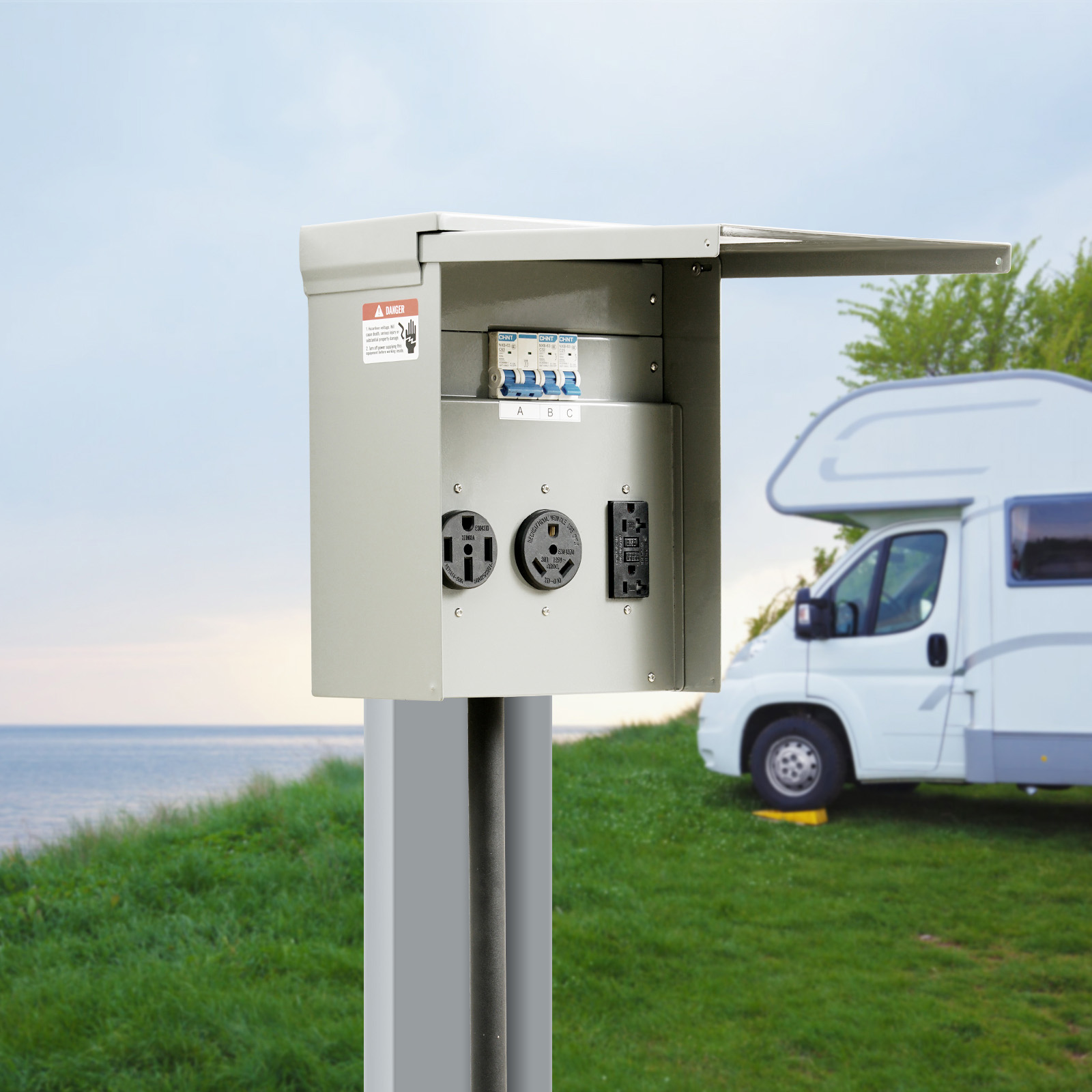 VEVOR Temporary Power Outlet Panel,RV Power Outlet Box With A  Receptacle Installed, NEMA 14-50R   NEMA TT-30R  15A GFCI For RV Camper Trailer Motorhome, Tested To UL Standards image 2