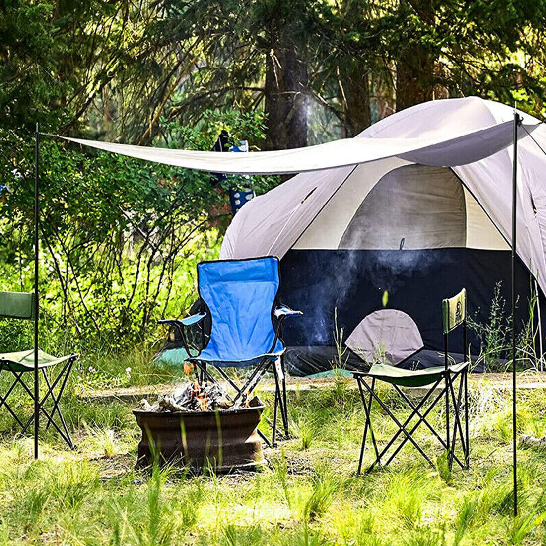 2x200cm Tent Poles Universal Telescopic Adjustable Steel Awning Canopy Tarp Pole 18