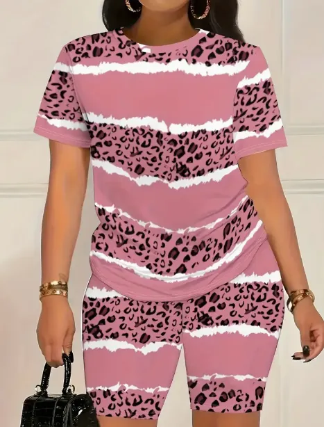 Women'S Two Piece Set Featuring A Stylish Printed T Shirt And Casual Shorts Multicolour - Shop at LoveMi