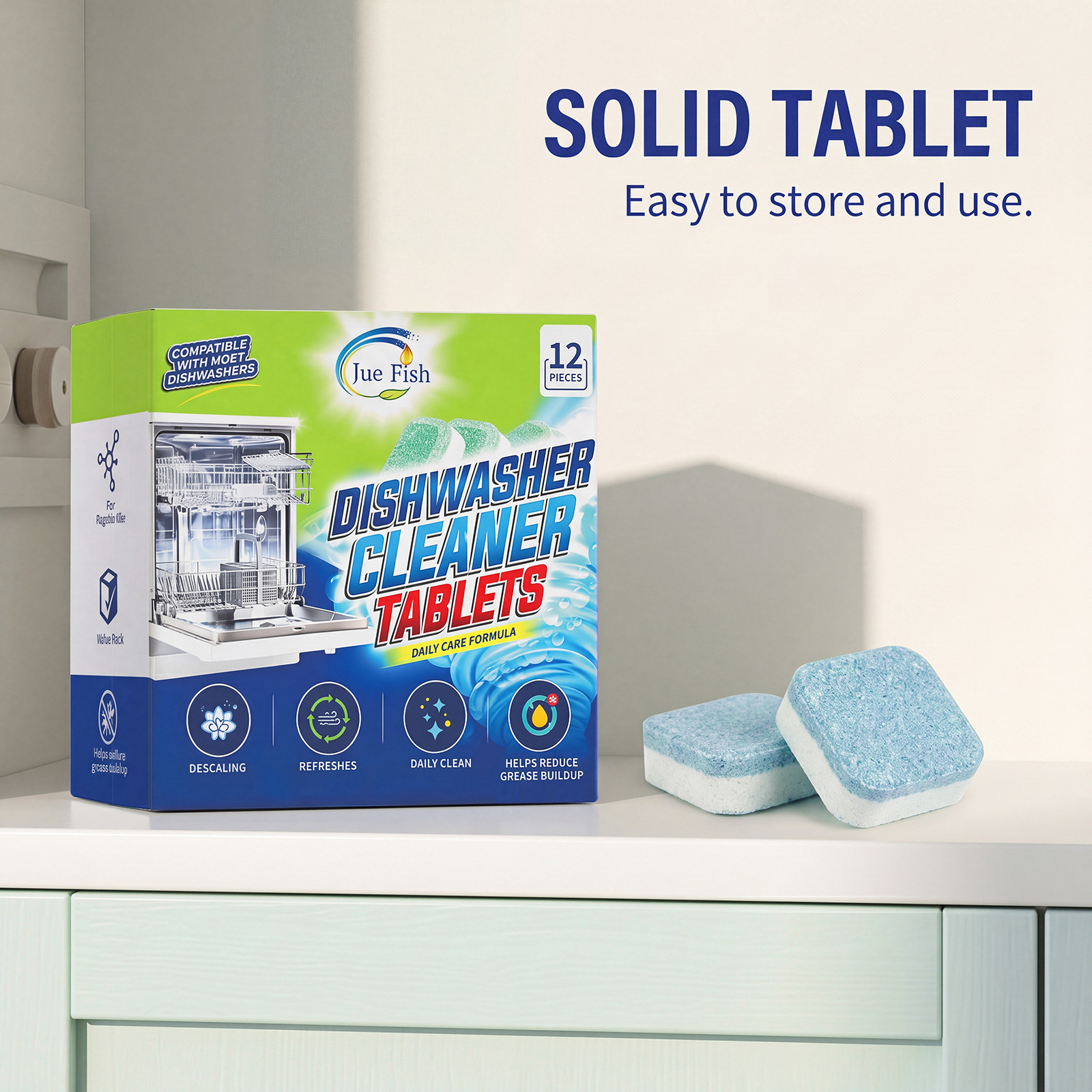 JUE FISH Dishwasher Cleaning Sheets Daily Cleaning For Dishwasher Interiors, Removing Grime, Water Stains, Grease, And Odors.