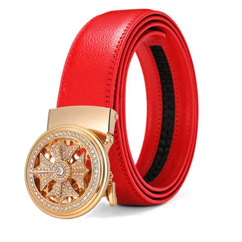 Men's Rotating Buckle Belt 3.5cm Wide Automatic Buckle Crystal Diamond Belt