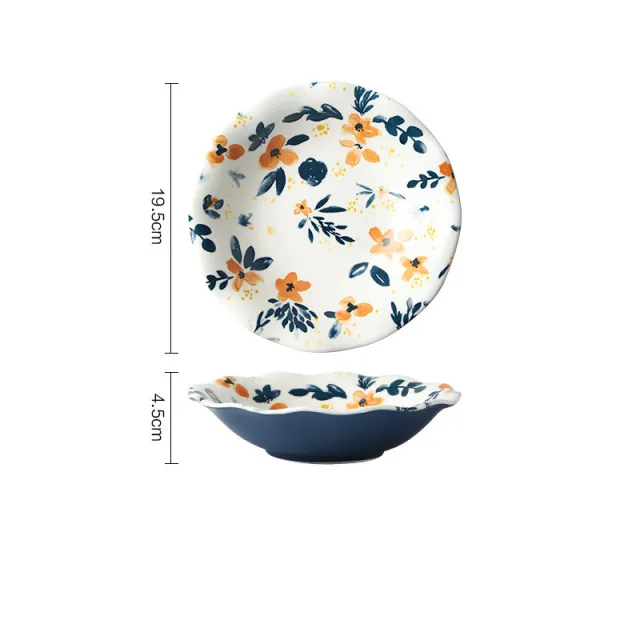 Japanese Ceramic Tableware Creative Bowl And Plate Combination Set 7.9Inch Lace Soup Plate - Shop at LoveMi