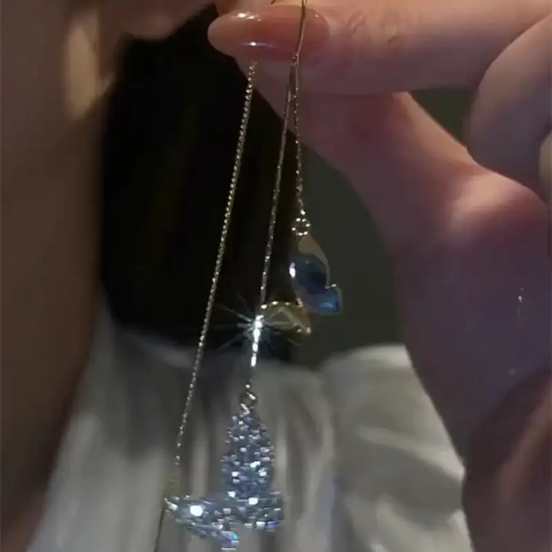 Fashion Design Diamond Butterfly Tassel Earwires