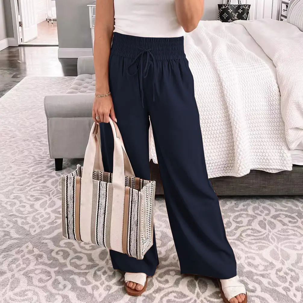 Women's Loose Home Solid Color Lace-up Casual Trousers