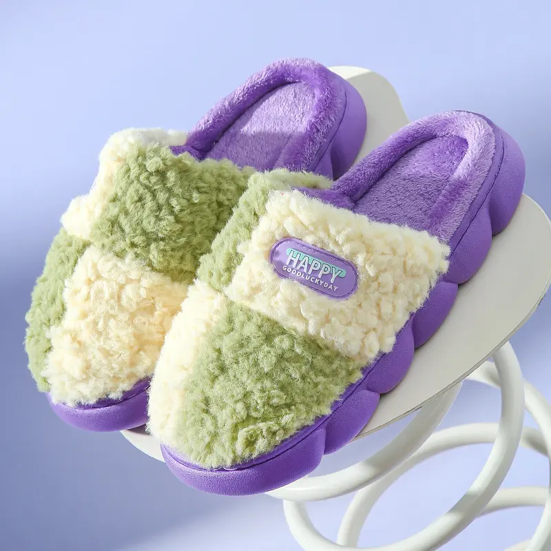 Color-matching Home Slippers Winter EVA Thick-soled Warm Plush Cotton