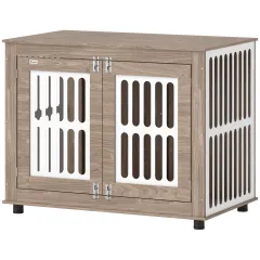 39 Dog Crate Furniture With 2 Doors, Adjustable Non-slip Foot Mats, For Large Dogs, Walnut Brown - Brown - View 1