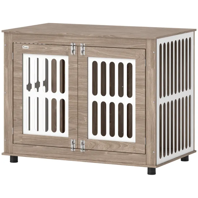 39 Dog Crate Furniture With 2 Doors, Adjustable Non slip Foot Mats, For Large Dogs, Walnut Brown Brown - Shop at LoveMi