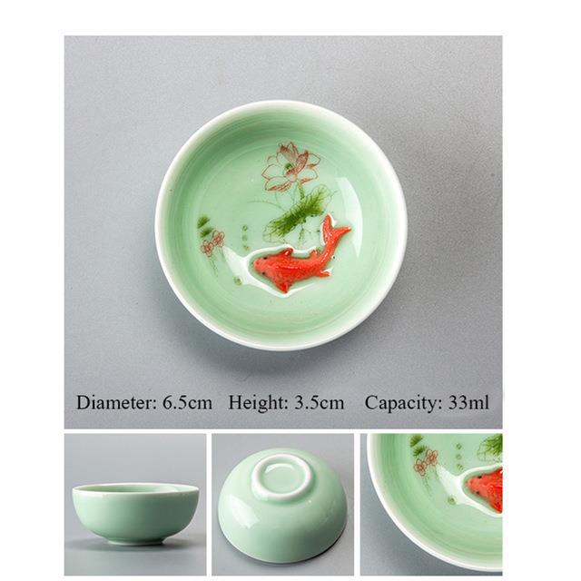 Title 6, Teacup Porcelain Celadon Fish Teacup Set Teapot