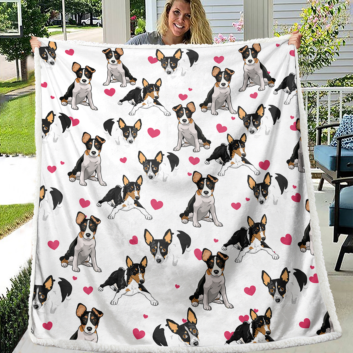 Rat Terrier Throw Blanket, Dog Lover Gift Blanket Reversible Plush Fluffy Red Heart Rescue Dog Sherpa Fleece Bedding For Kids Teens