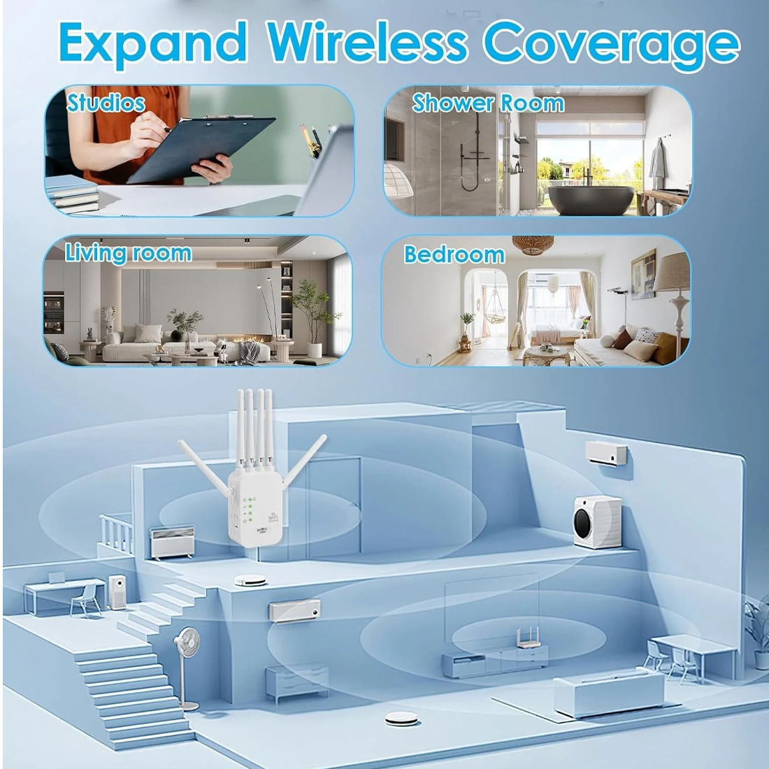 Dual-band Signal Booster Amplifier 1200M Gigabit Wireless Repeater