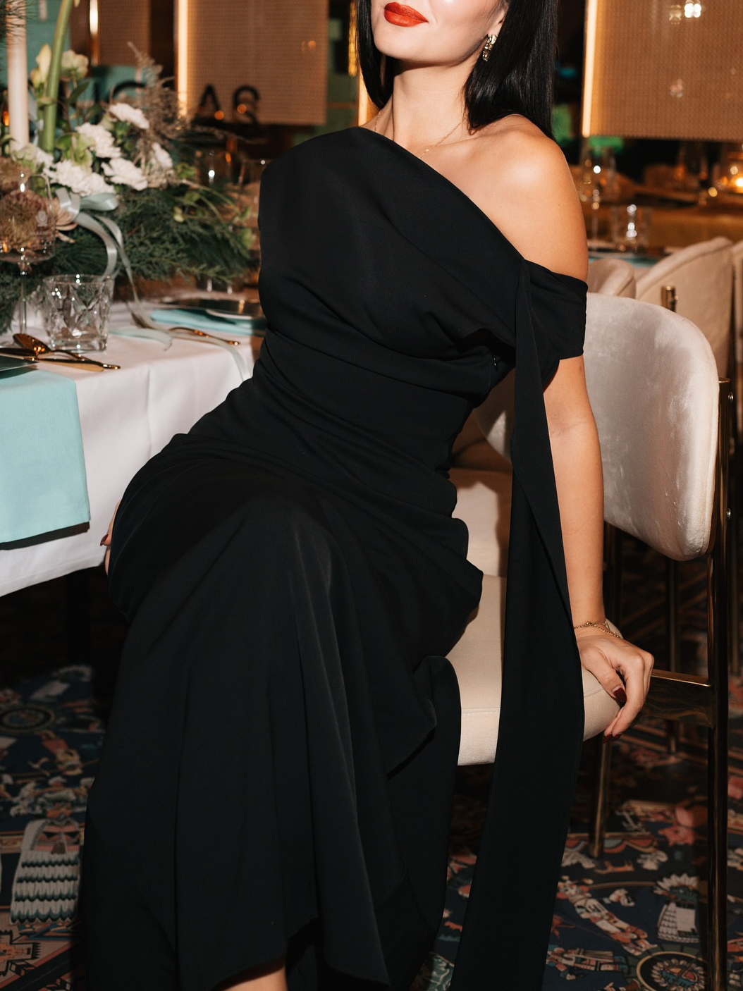 Black One-shoulder Backless Maxi Dress