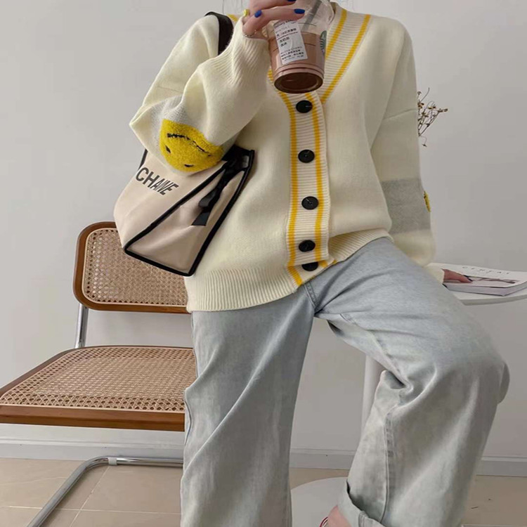 Jacquard Knitted Cardigan Jacket Casual Style Sweater