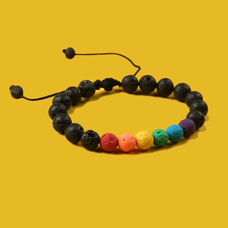 Six-color Rainbow Adjustable Beaded Volcanic Stone Bracelet