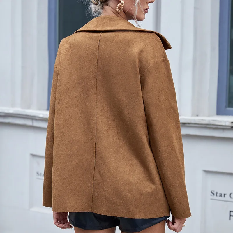Casual Simple Single-breasted Pocket Deerskin Velvet Long-sleeved Shirt Jacket Coat